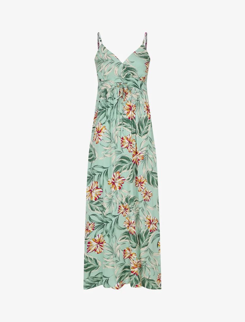 Robe longue empire imprimé fleurs des îles - Vert d'eau