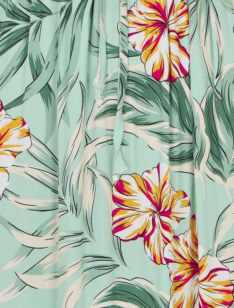Robe longue empire imprimé fleurs des îles - Vert d'eau
