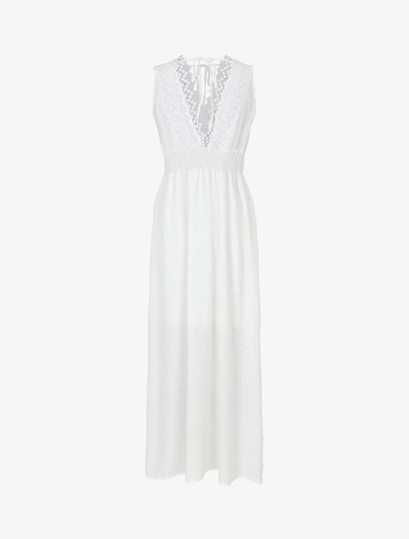 Robe longue unie texturée - Blanc