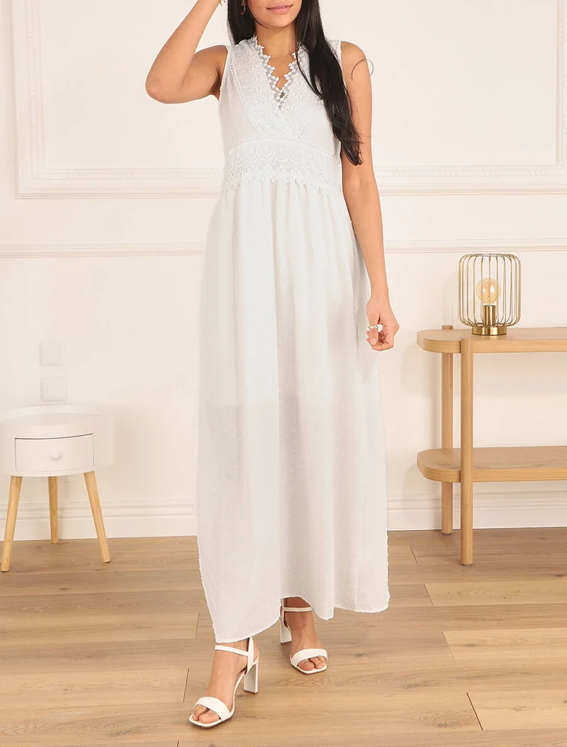 Robe longue unie texturée - Blanc