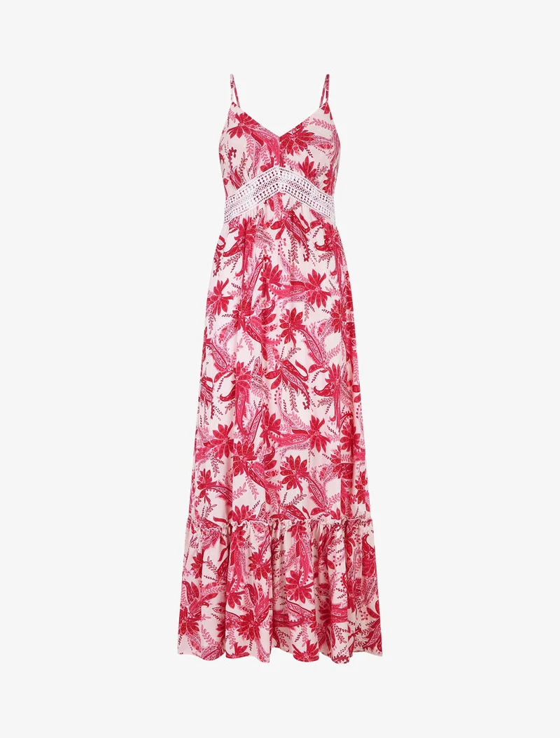 Robe imprimé foulard à base volantée - Fushia