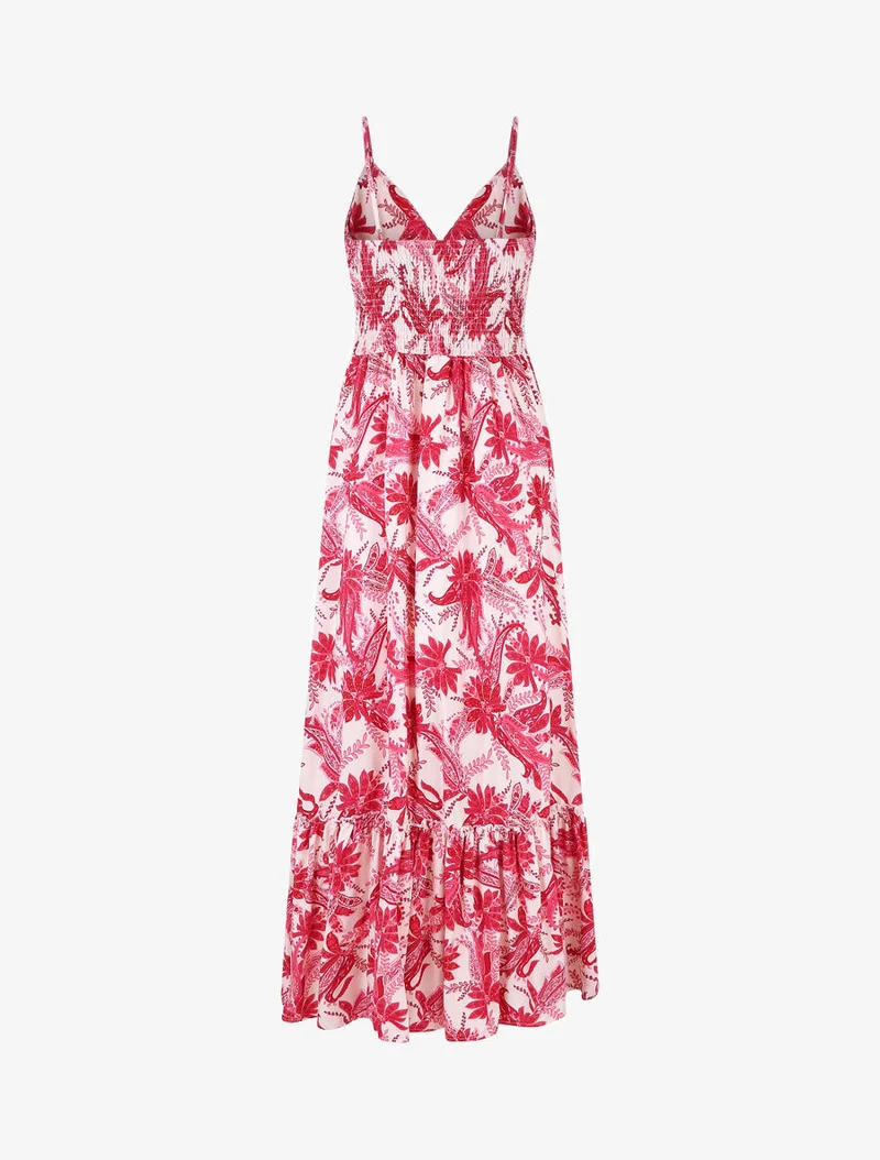 Robe imprimé foulard à base volantée - Fushia