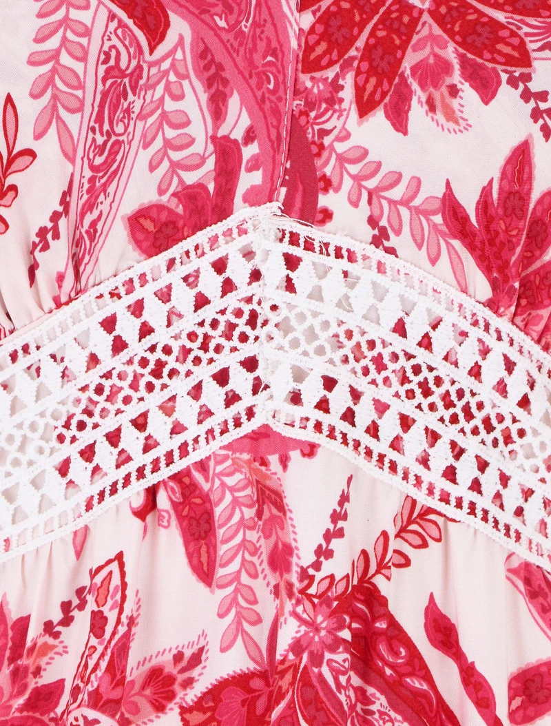 Robe imprimé foulard à base volantée - Fushia
