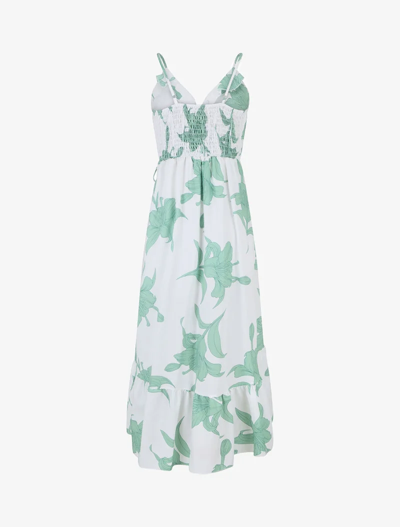 Robe longue asymétrique à imprimé grandes fleurs - Blanc