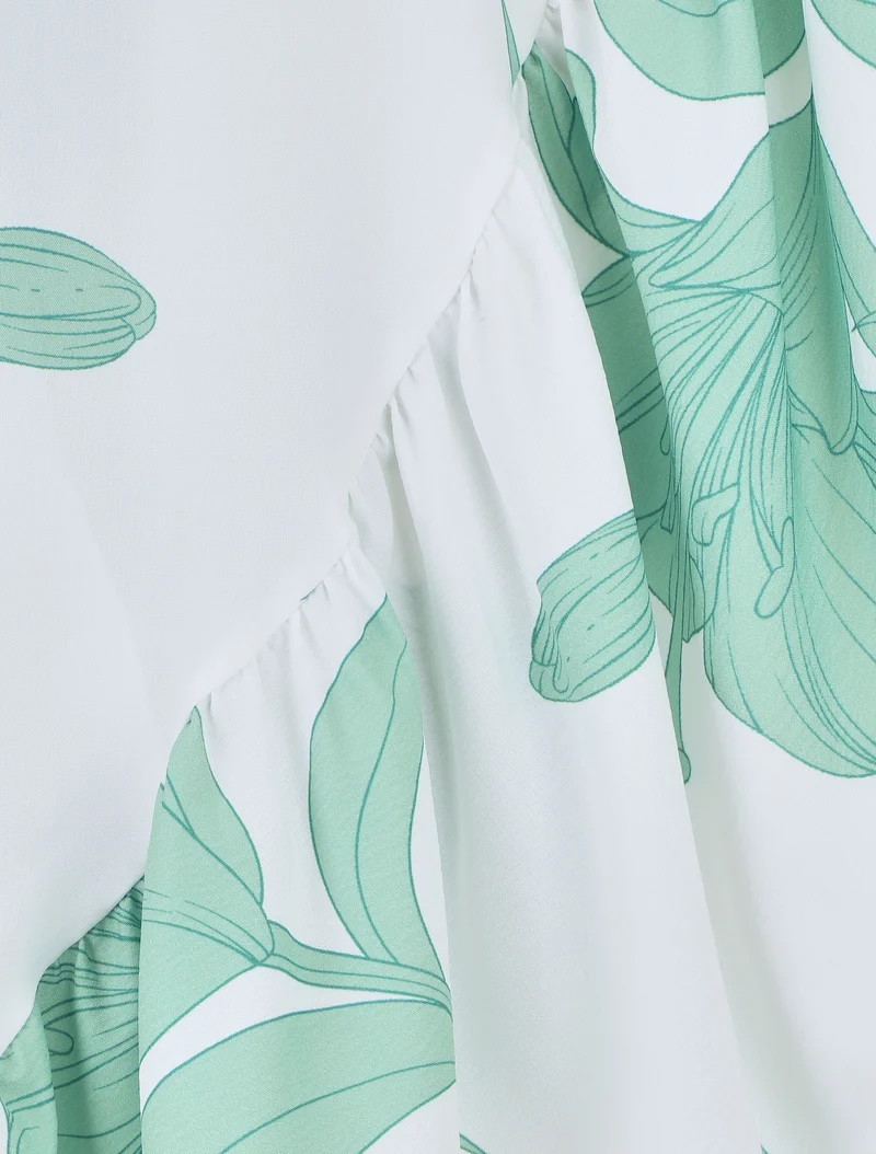 Robe longue asymétrique à imprimé grandes fleurs - Blanc