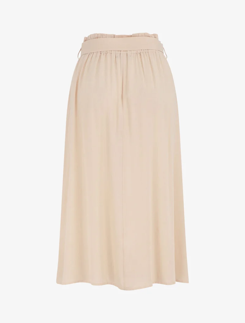 Jupe midi unie évasée à boutons - Beige