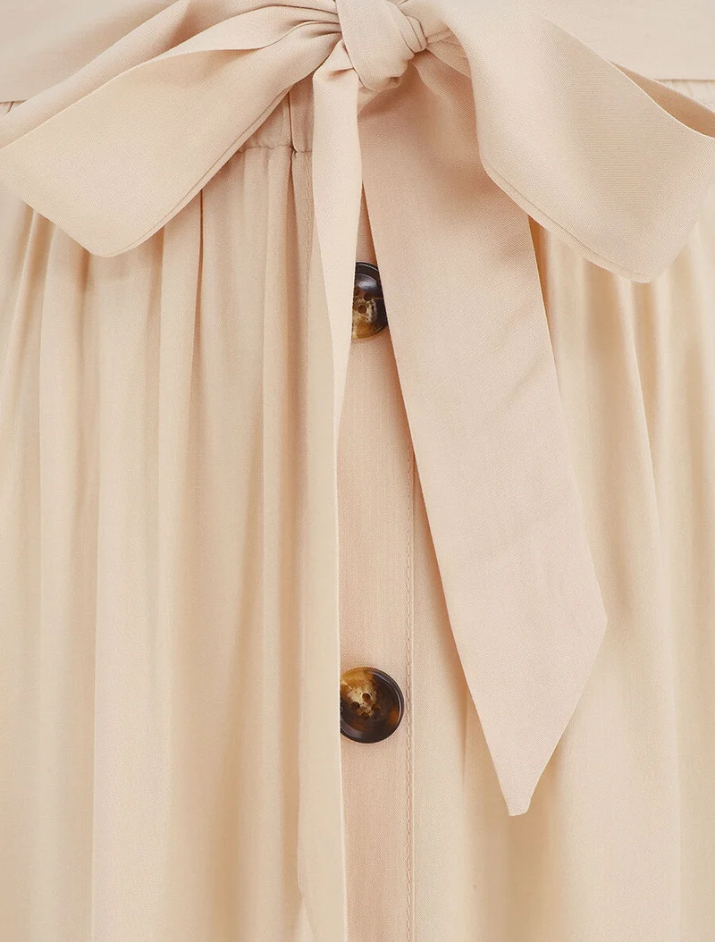Jupe midi unie évasée à boutons - Beige