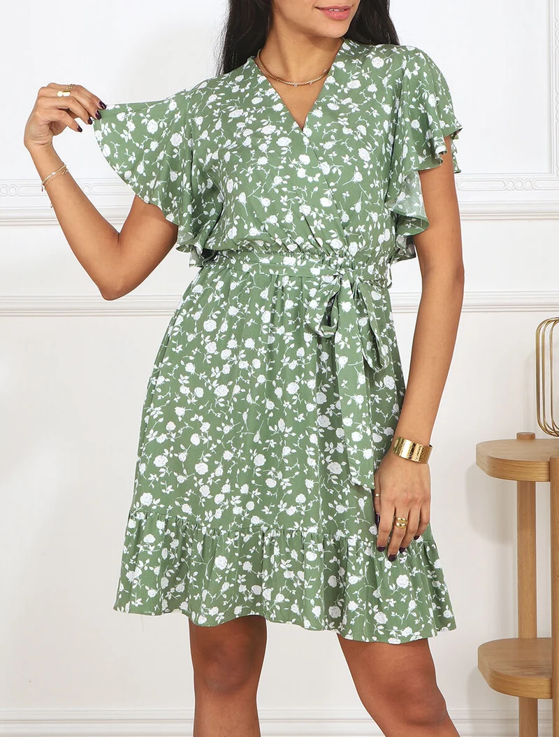 Robe mi-longue coupe patineuse - Vert