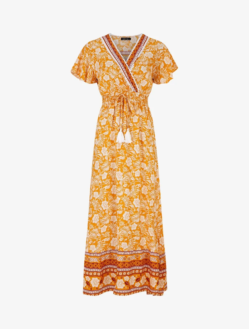 Robe imprimé fleuri à manches volantées - Orange