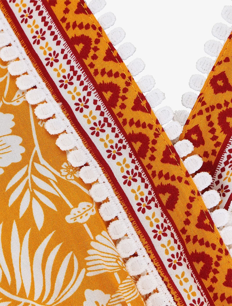 Robe imprimé fleuri à manches volantées - Orange