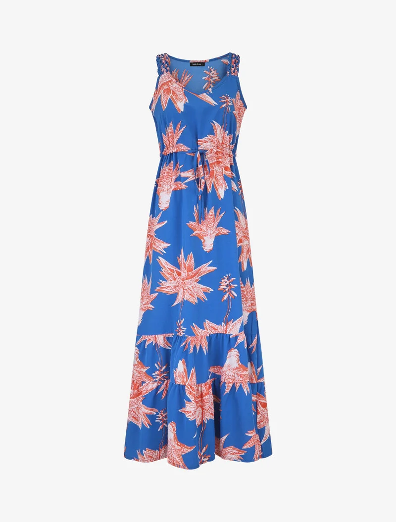 Robe longue droite à imprimé fleurs - Bleu roi