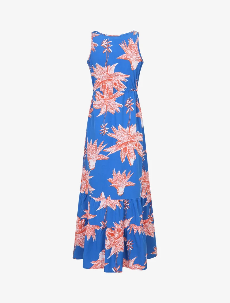 Robe longue droite à imprimé fleurs - Bleu roi