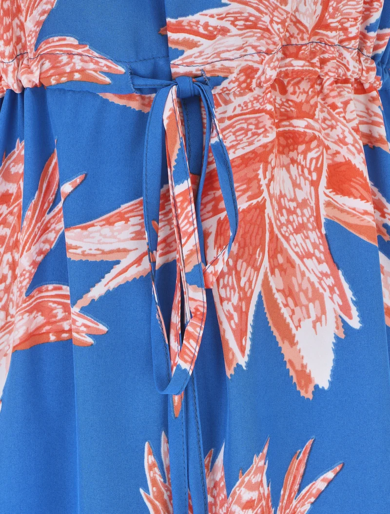 Robe longue droite à imprimé fleurs - Bleu roi