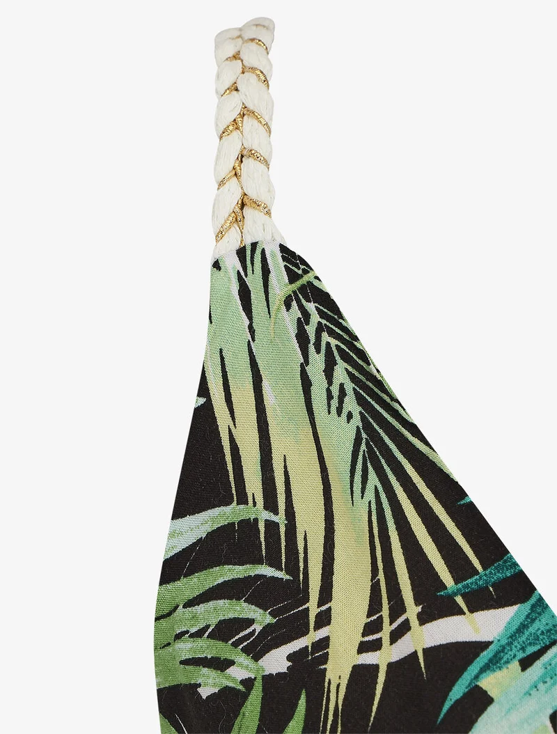 Robe longue élastiquée imprimé feuilles - Noir