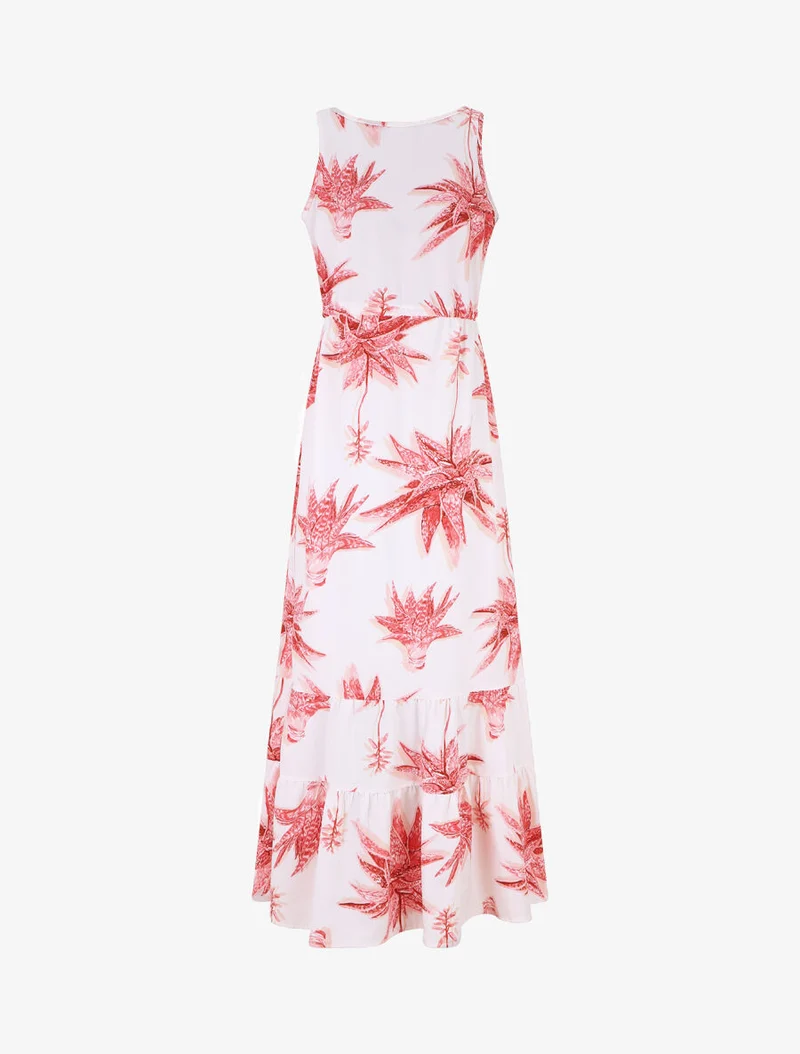 Robe longue droite à imprimé fleurs - Blanc