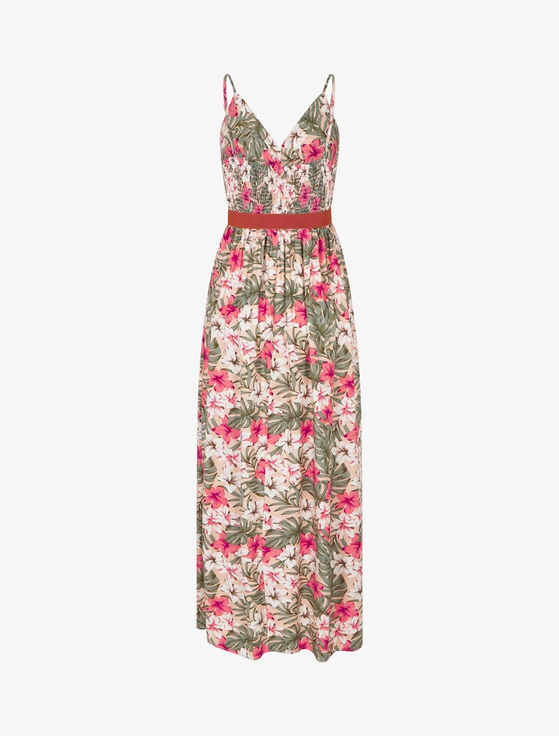Robe longue empire imprimé floral - Rose