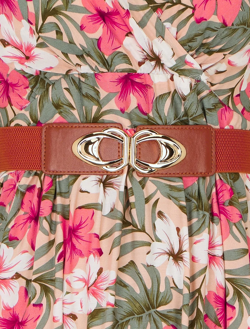 Robe longue empire imprimé floral - Rose