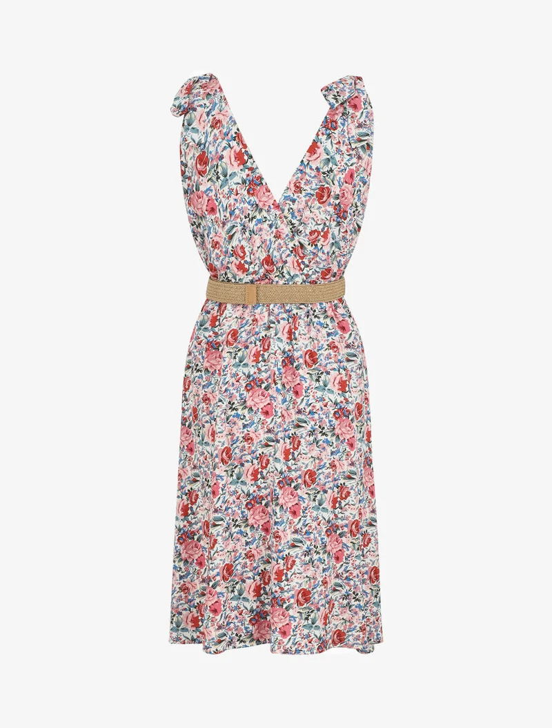Robe mi-longue sans manches imprimé fleurs sauvages - Blanc