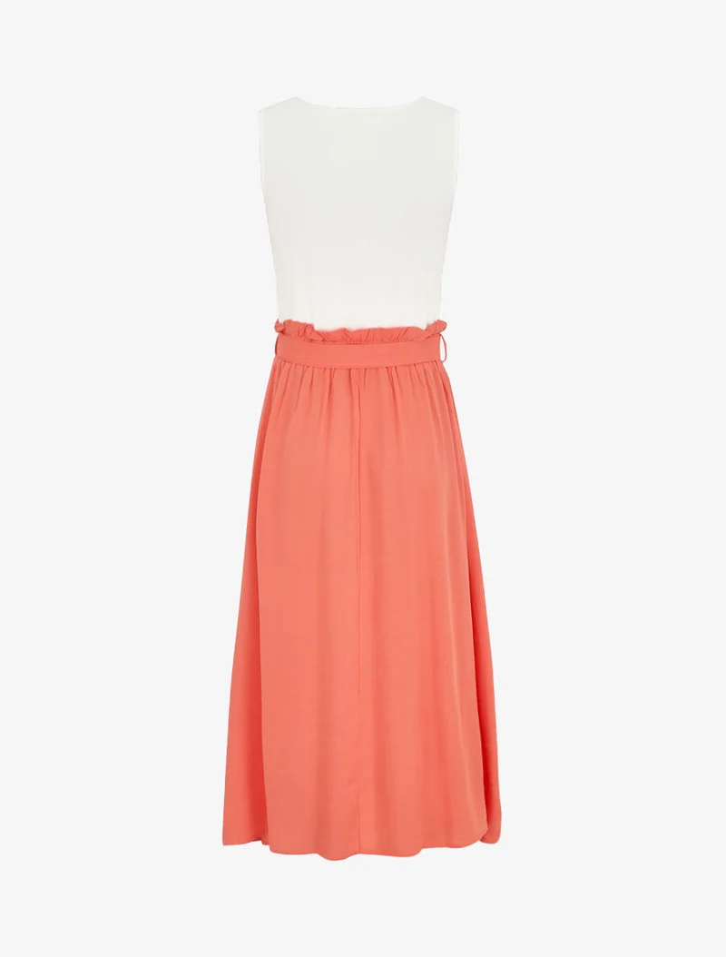 Robe longue évasée sans manches bicolore - Saumon