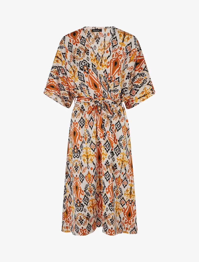 Robe longue style kimono imprimé aztèque - Marron