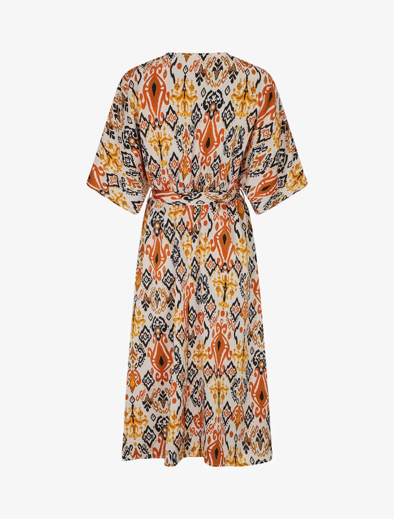 Robe longue style kimono imprimé aztèque - Marron