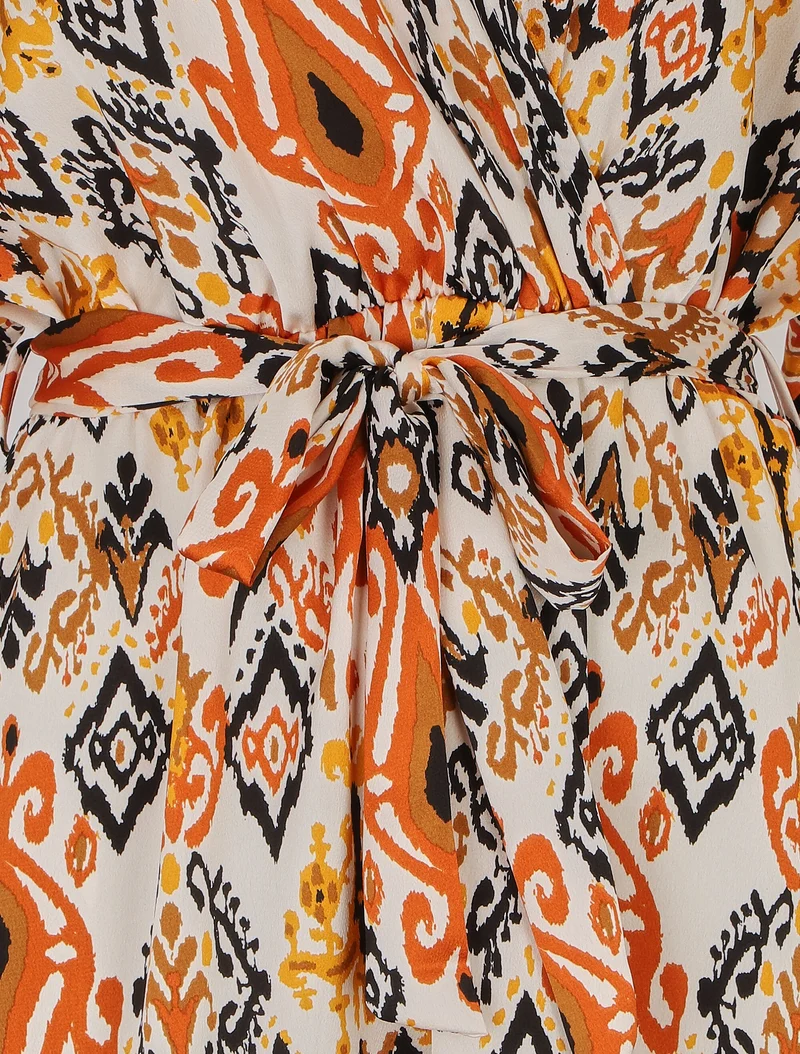 Robe longue style kimono imprimé aztèque - Marron