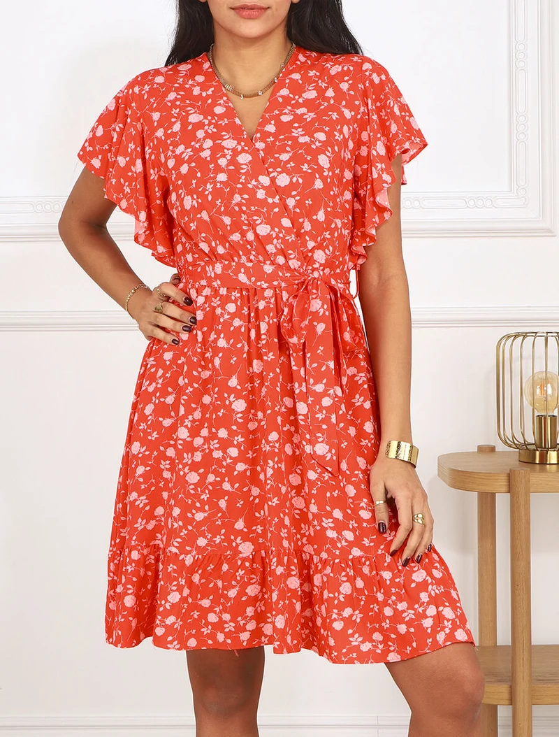 Robe mi-longue coupe patineuse - Rouge