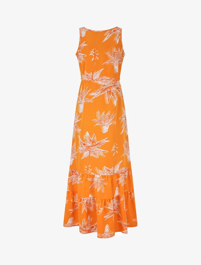Robe longue droite à imprimé fleurs - Orange