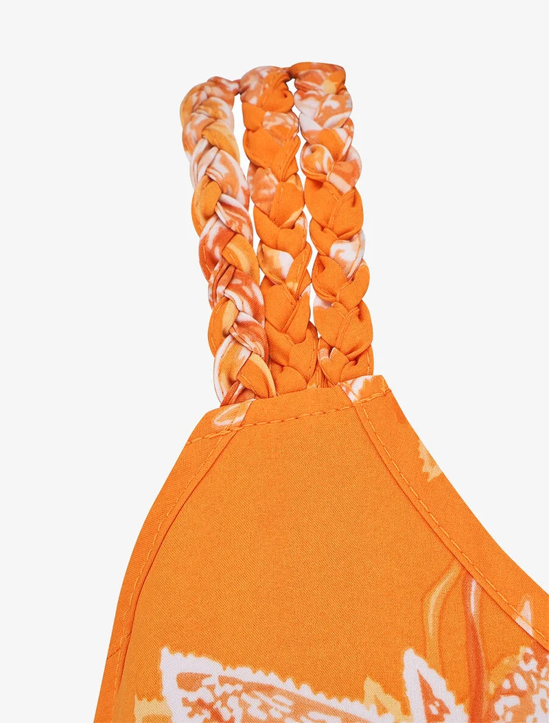 Robe longue droite à imprimé fleurs - Orange