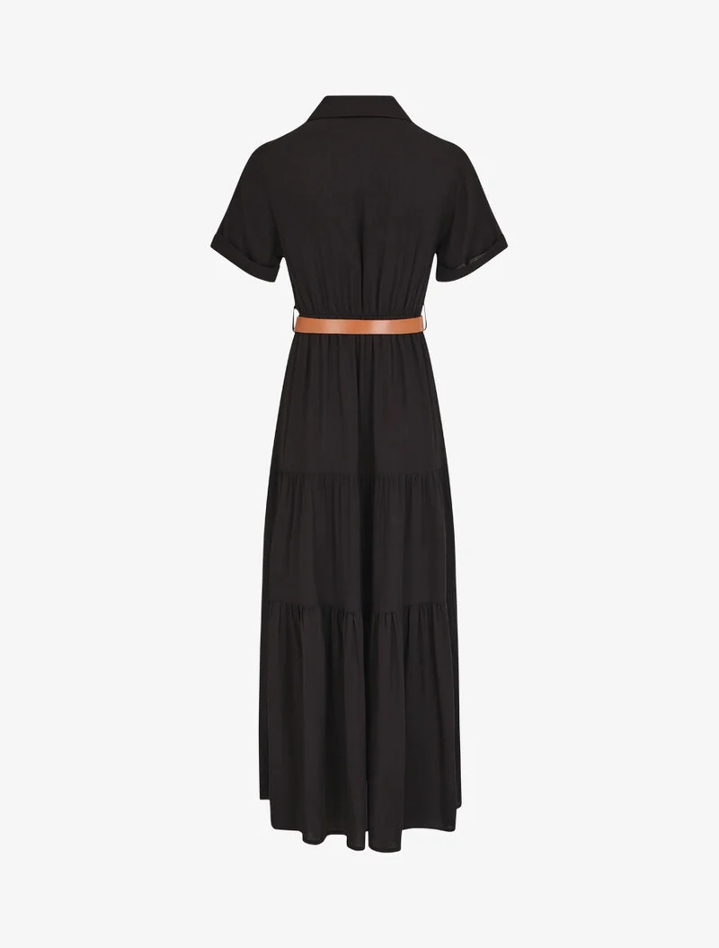 Robe longue unie à taille élastiquée - Noir