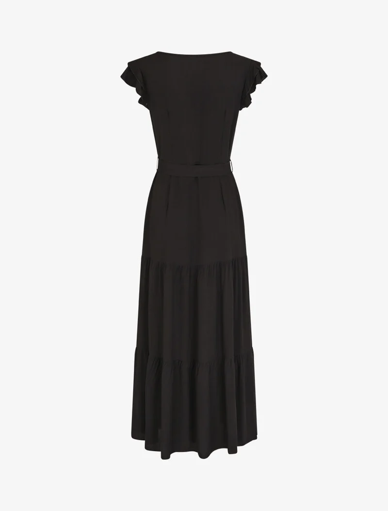 Robe longue unie sans manches à volants - Noir