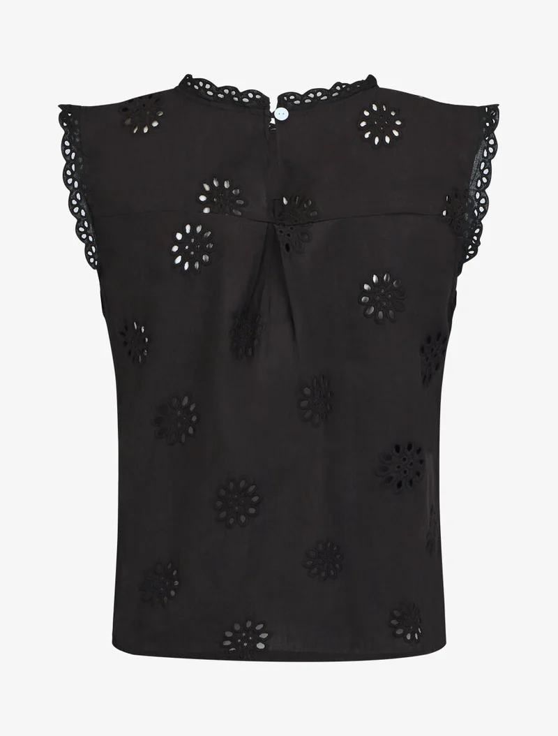 Blouse unie sans manches à motif fleurs - Noir