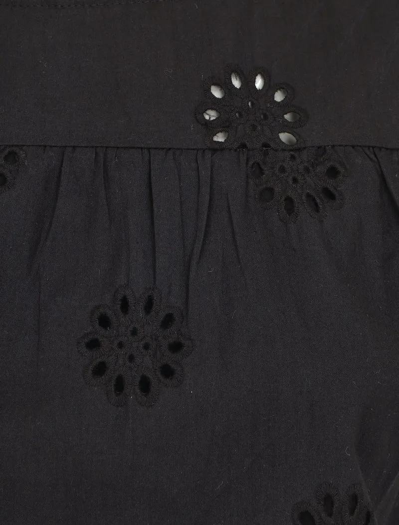 Blouse unie sans manches à motif fleurs - Noir