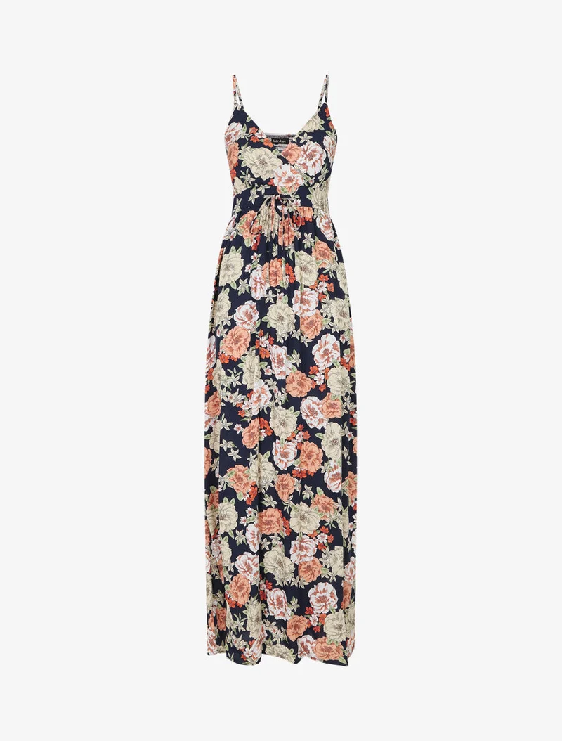 Robe longue imprimé multi-fleurs - Marine