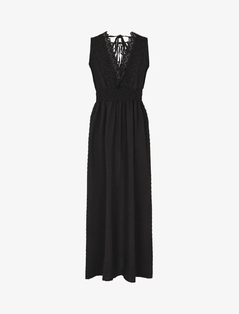 Robe longue unie texturée - Noir