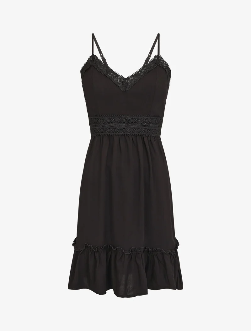 Robe courte unie et broderies - Noir