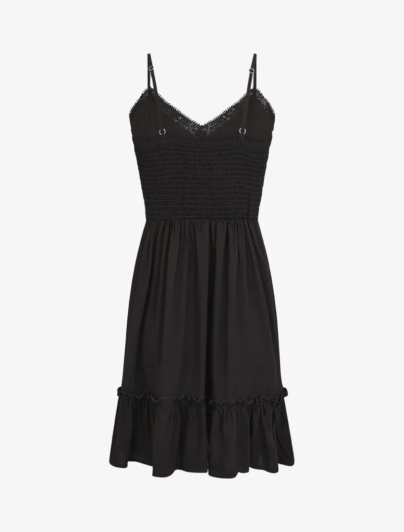 Robe courte unie et broderies - Noir