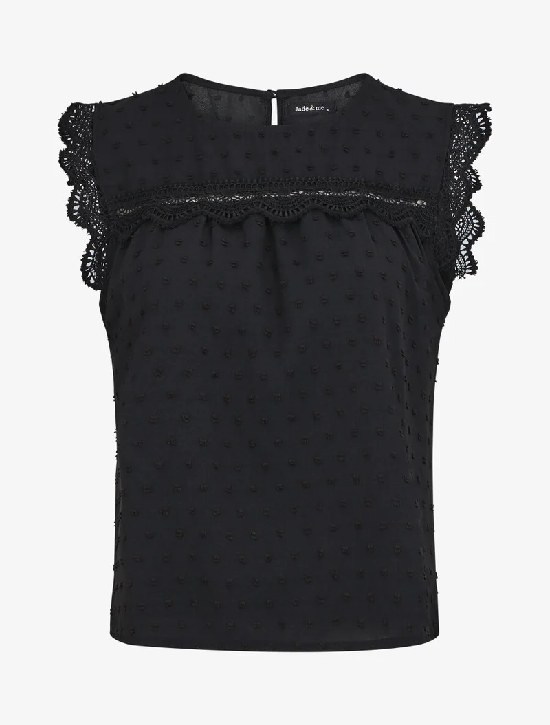 Blouse unie sans manches texturée - Noir