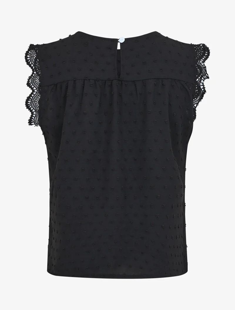 Blouse unie sans manches texturée - Noir