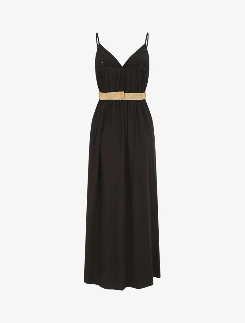 Robe longue unie à bretelles et boutons - Noir