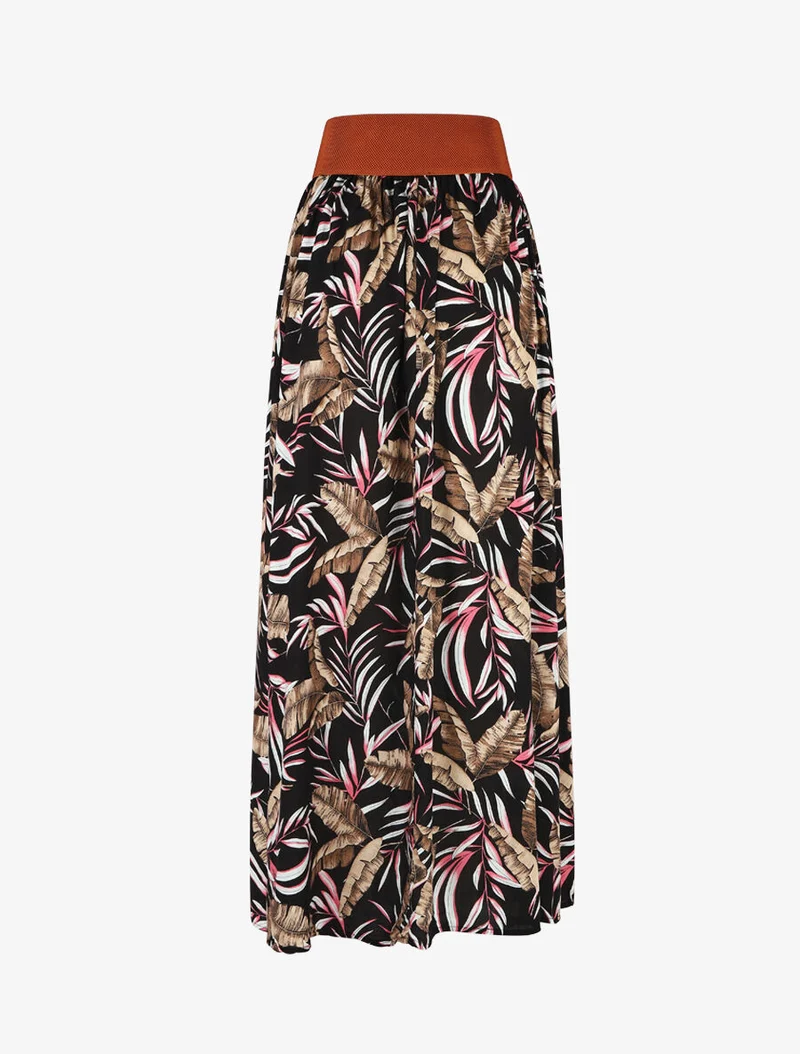 Jupe imprimée à taille haute ceinture stylisée - Noir