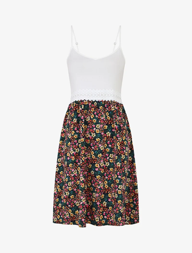 Robe à bretelles imprimé petites fleurs - Marine