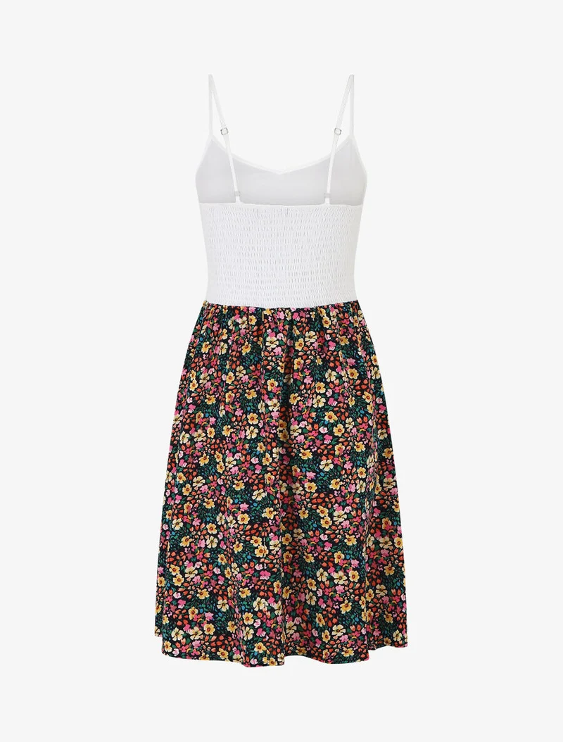 Robe à bretelles imprimé petites fleurs - Marine