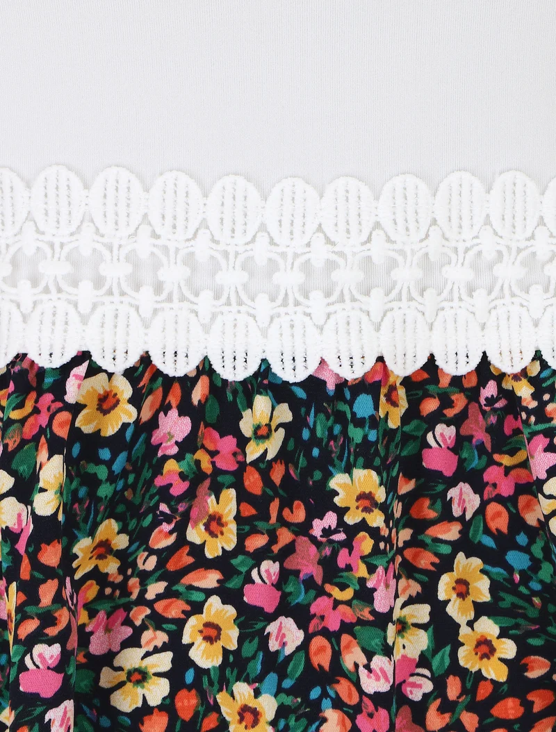 Robe à bretelles imprimé petites fleurs - Marine