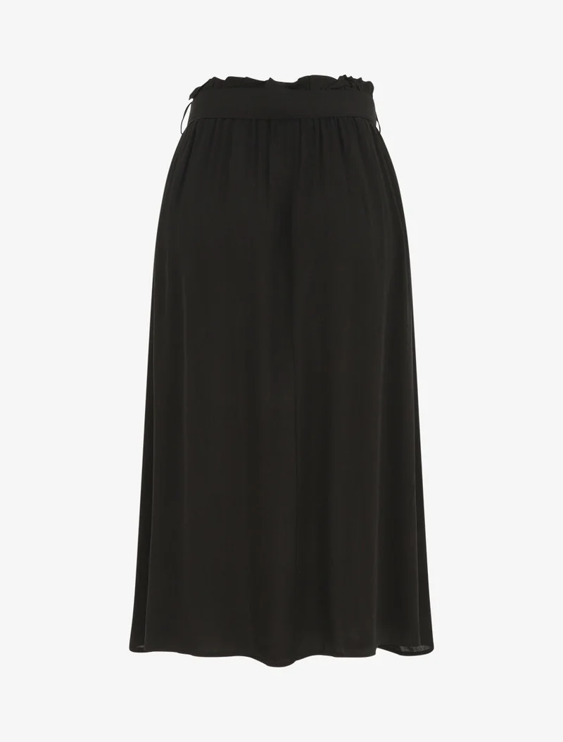Jupe midi unie évasée à boutons - Noir