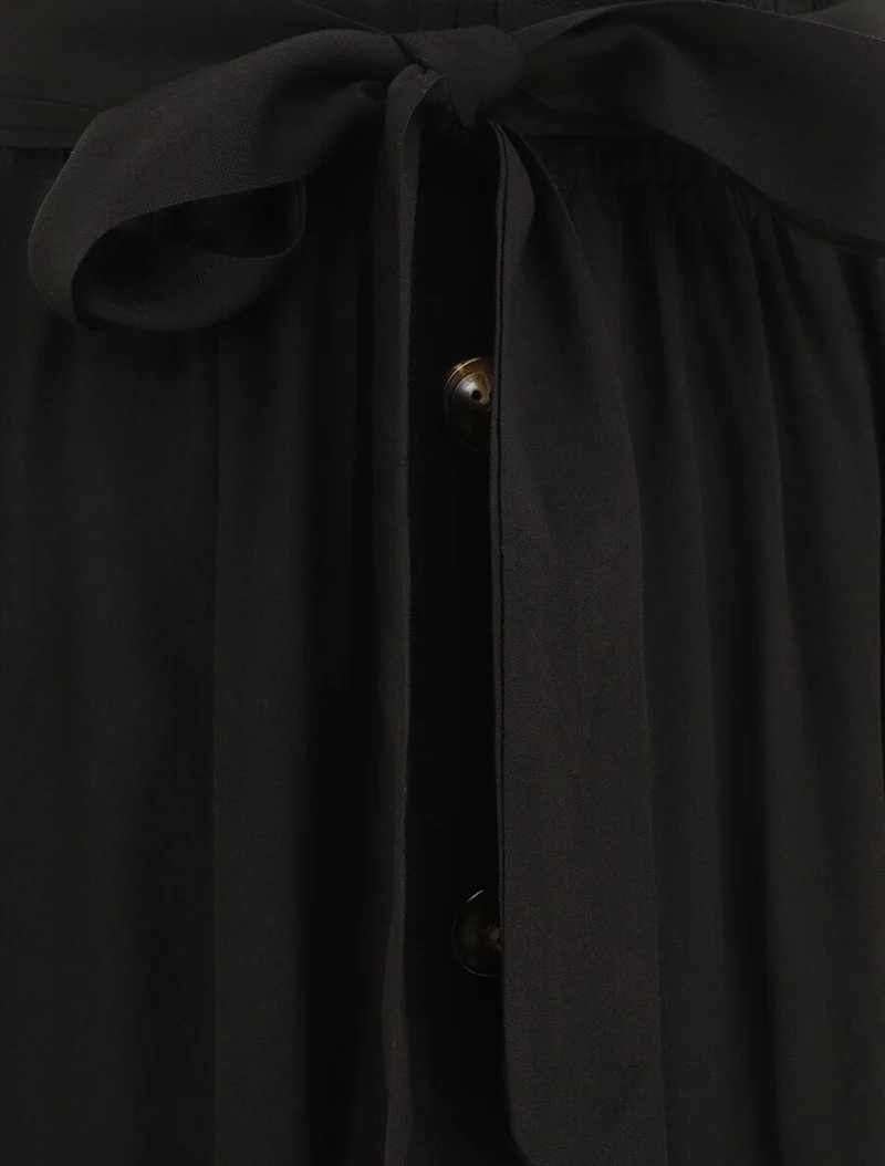 Jupe midi unie évasée à boutons - Noir
