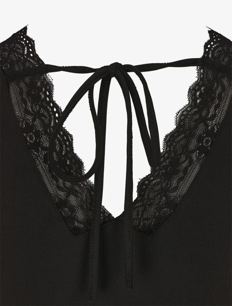 Robe mi-longue fleurie sans manches col dentelle - Marine