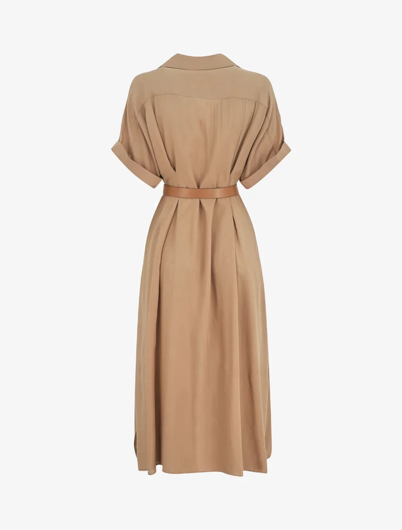 Robe chemise longue ceinturée - Camel
