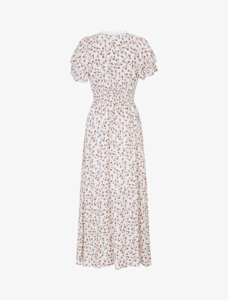 Robe imprimé petites fleurs à double manches - Blanc