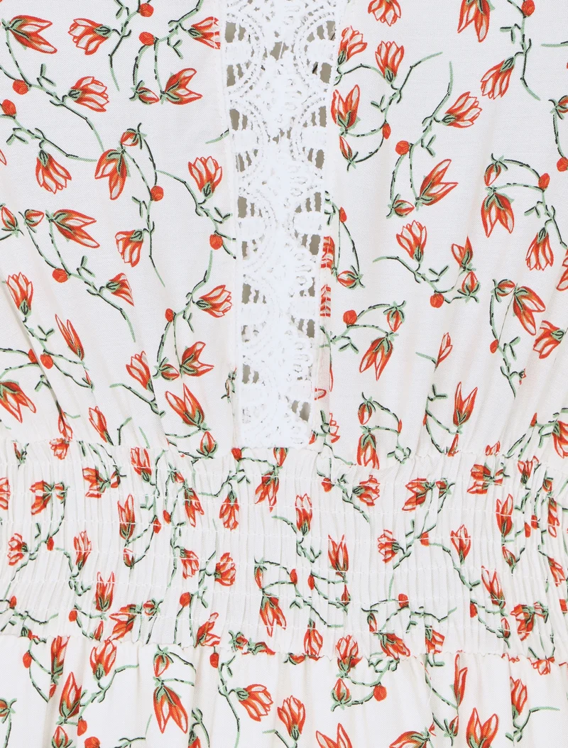 Robe imprimé petites fleurs à double manches - Blanc